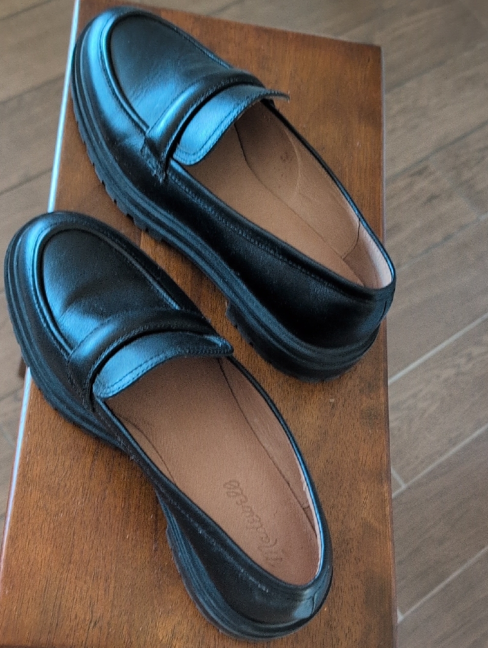 Madewell Black Leather Lug-Sole Penny Loafers - Picture 3 of 9